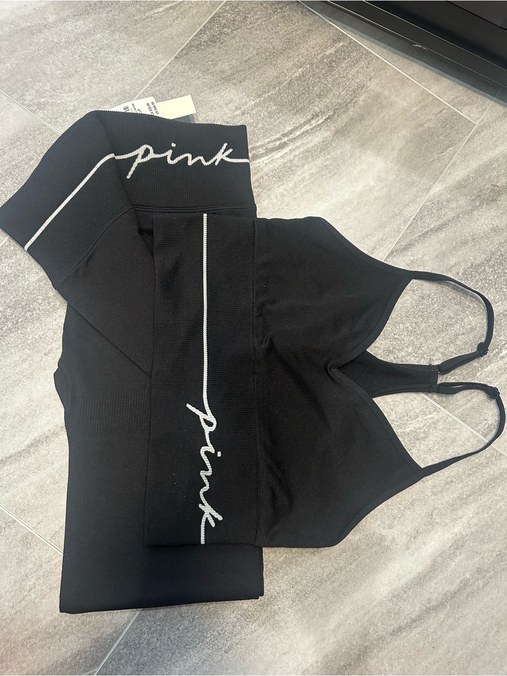 PINK Victoria's Secret Black Athletic Shorts with White Script